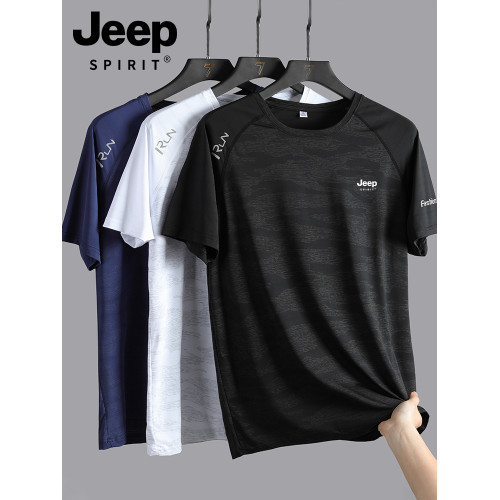 JEEP冰絲短袖男夏季2025新款涼感薄款運動速乾體恤圓領寬松上衣服