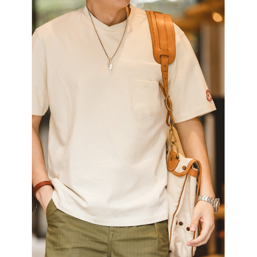 馬登工裝 美式復古重磅T恤棒球領口袋寬松純棉半袖短袖打底衫男夏