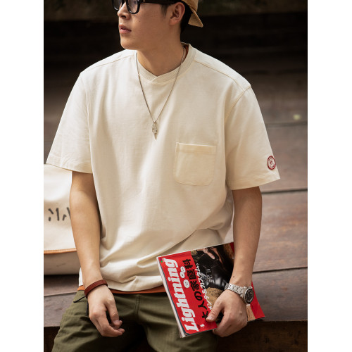 馬登工裝 美式復古重磅T恤棒球領口袋寬松純棉半袖短袖打底衫男夏