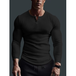 Men's T-shirts 男士長袖健身高彈打底衫歐美V領純色大碼休閒T恤