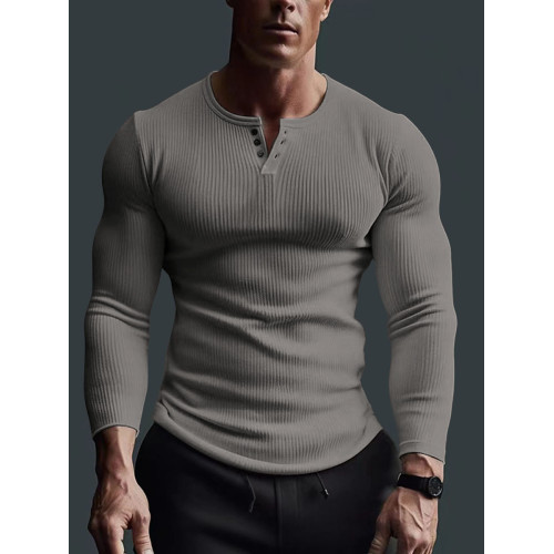 Men's T-shirts 男士長袖健身高彈打底衫歐美V領純色大碼休閒T恤