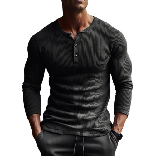 Men's T-shirts 男士長袖健身高彈打底衫歐美V領純色大碼休閒T恤