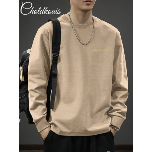 2025新款美式潮牌ins寬松260克重磅純棉長袖t恤男士秋季內搭上衣