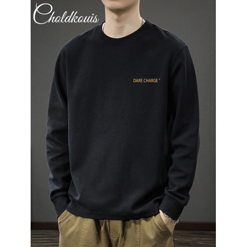 2025新款美式潮牌ins寬松260克重磅純棉長袖t恤男士秋季內搭上衣