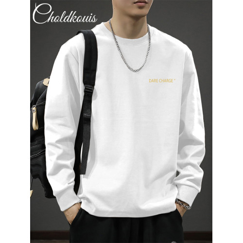 2025新款美式潮牌ins寬松260克重磅純棉長袖t恤男士秋季內搭上衣