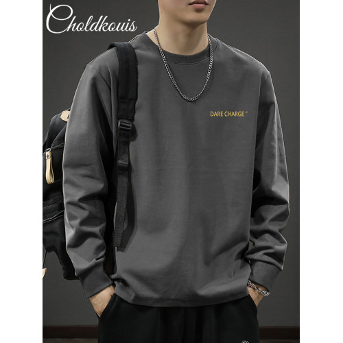 2025新款美式潮牌ins寬松260克重磅純棉長袖t恤男士秋季內搭上衣