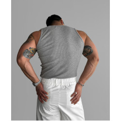 歐貨重磅純棉螺紋背心肌肉男高彈力無袖t恤健美訓練運動緊身衣潮