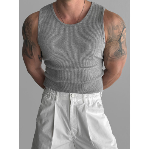 歐貨重磅純棉螺紋背心肌肉男高彈力無袖t恤健美訓練運動緊身衣潮