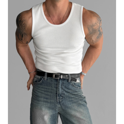 歐貨重磅純棉螺紋背心肌肉男高彈力無袖t恤健美訓練運動緊身衣潮