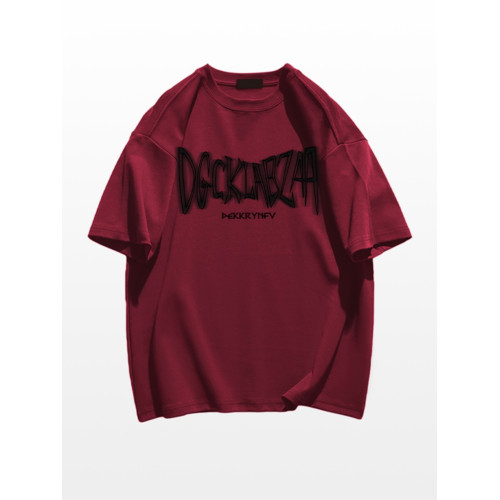 酒紅色重磅220g純棉短袖t恤男夏季2025新款美式休閒高街體恤寬松