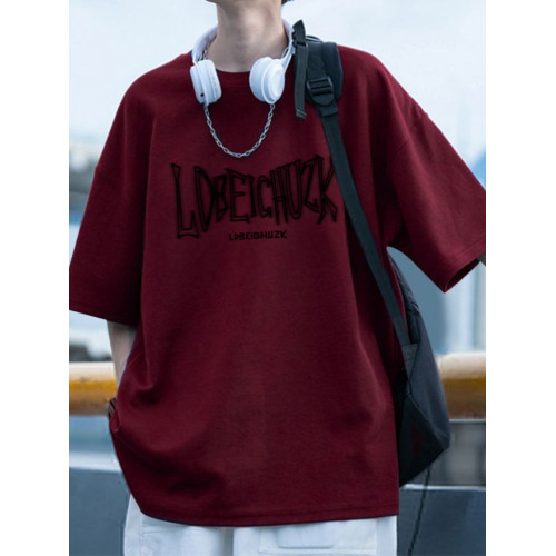 酒紅色重磅220g純棉短袖t恤男夏季2025新款美式休閒高街體恤寬松