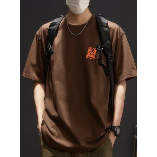 港風日系復古簡約重磅100%純棉短袖T恤男夏季圓領寬松百搭ins潮流