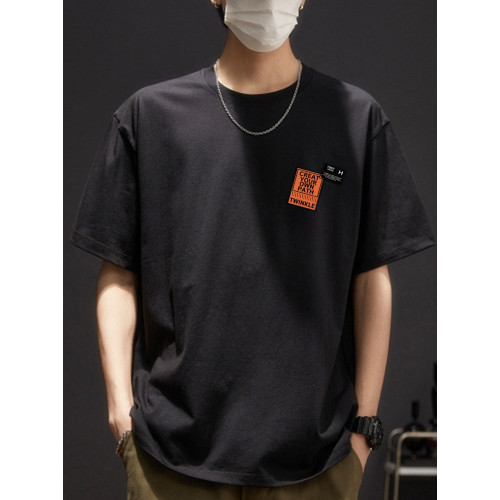 港風日系復古簡約重磅100%純棉短袖T恤男夏季圓領寬松百搭ins潮流