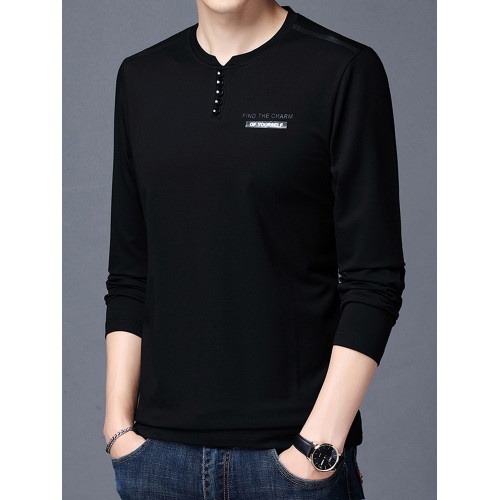 加肥加大碼長袖T恤男士寬松中年絲光棉秋季薄款衛衣圓領純色上衣