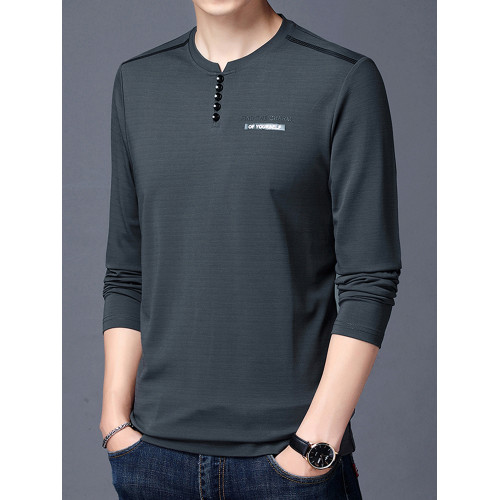 加肥加大碼長袖T恤男士寬松中年絲光棉秋季薄款衛衣圓領純色上衣