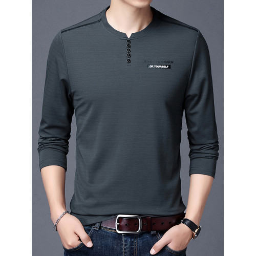 加肥加大碼長袖T恤男士寬松中年絲光棉秋季薄款衛衣圓領純色上衣