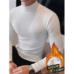 2025秋季新款半高領打底衫男士長袖秋衣百搭條紋修身上衣內搭T恤