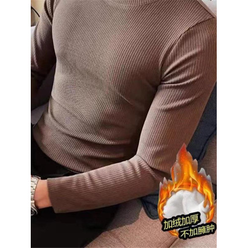 2025秋季新款半高領打底衫男士長袖秋衣百搭條紋修身上衣內搭T恤