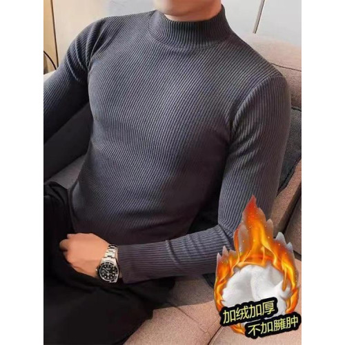 2025秋季新款半高領打底衫男士長袖秋衣百搭條紋修身上衣內搭T恤