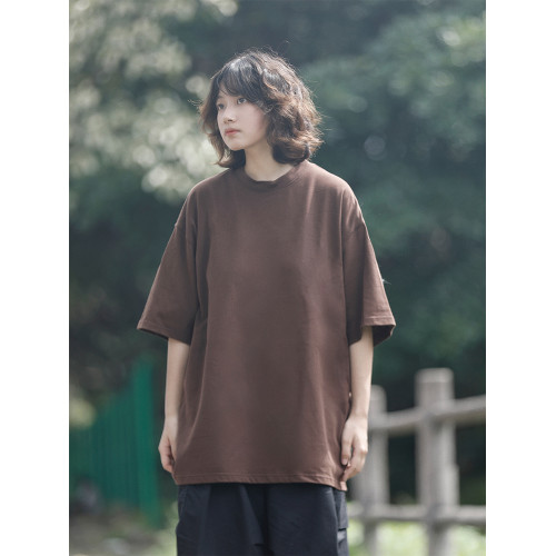 阿於呆夏季純色重磅純棉短袖T恤男寬松270g基礎圓領半袖打底女潮