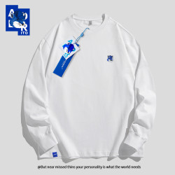 韓國潮牌ADER ITO藍色狐狸頭刺綉高級高支高密百搭長袖T恤男純色