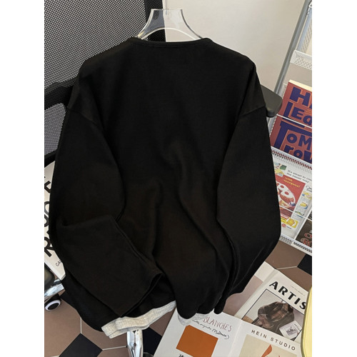 美式亨利領衛衣男潮流假兩件內搭上衣春秋季重磅寬松百搭長袖T恤