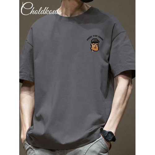 短袖t恤男夏季日系簡約純棉體恤寬松潮流百搭美式情侶五分袖上衣 短袖t恤男夏季日系簡約純棉體恤寬松潮流百搭美式情侶五分袖上衣