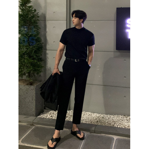 MRCYC韓系半高領針織T恤男士純色百搭修身短袖夏季高級老錢風體恤 MRCYC韓系半高領針織T恤男士純色百搭修身短袖夏季高級老錢風體恤