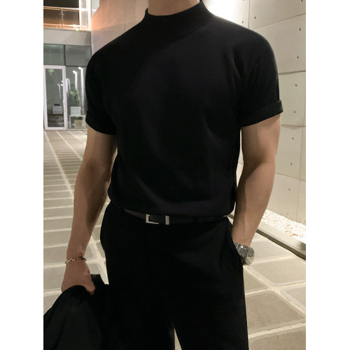 MRCYC韓系半高領針織T恤男士純色百搭修身短袖夏季高級老錢風體恤 MRCYC韓系半高領針織T恤男士純色百搭修身短袖夏季高級老錢風體恤