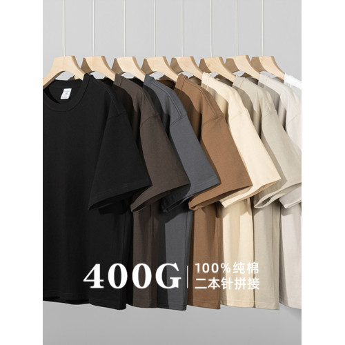 純色400g重磅純棉短袖t恤夏季男生美式寬松白t打底衫新款男女上衣