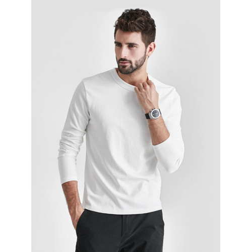 美式重磅 300g純棉秋季純色圓領打底衫春裝潮流上衣白色長袖t恤男