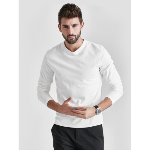 美式重磅 300g純棉秋季純色圓領打底衫春裝潮流上衣白色長袖t恤男