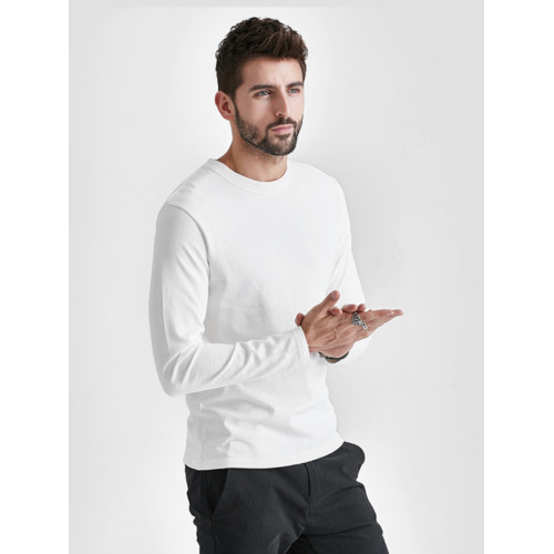 美式重磅 300g純棉秋季純色圓領打底衫春裝潮流上衣白色長袖t恤男