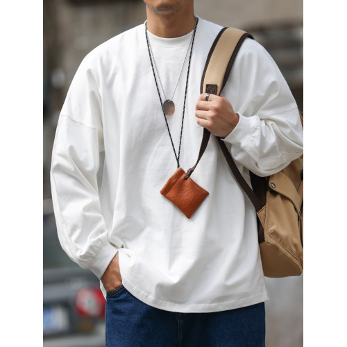 BGYO 日系290g重磅長袖T恤男線條拼接袖籠寬松純色圓領休閒打底衫