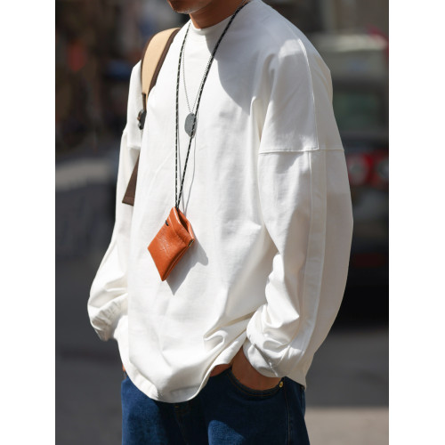 BGYO 日系290g重磅長袖T恤男線條拼接袖籠寬松純色圓領休閒打底衫