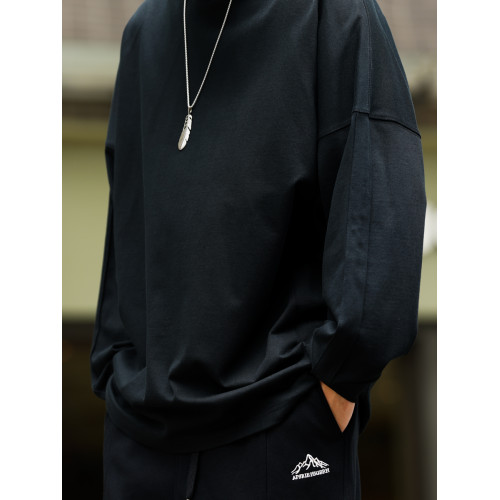 BGYO 日系290g重磅長袖T恤男線條拼接袖籠寬松純色圓領休閒打底衫