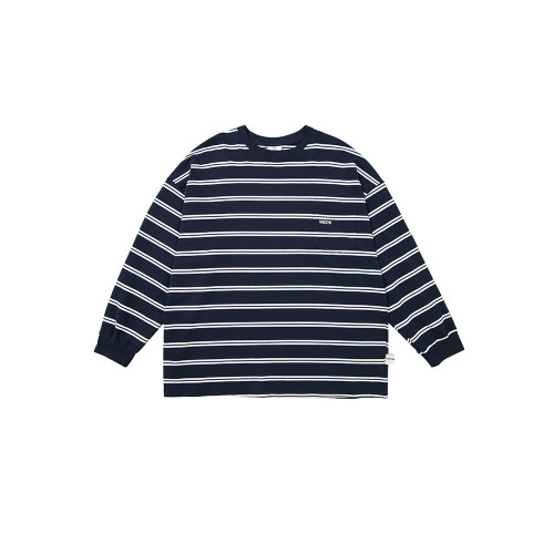 日系復古CityBoy條紋廓形圓領長袖t恤男女春秋季寬松休閒打底衫潮