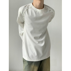 權一 韓版重磅墊肩長袖T恤金屬設計感圓領衛衣打底衫小衆男女潮