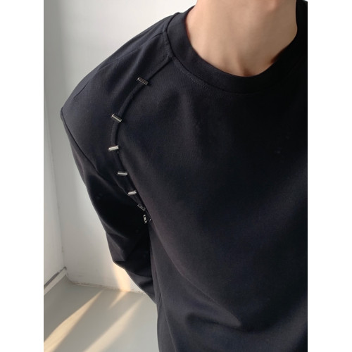 權一 韓版重磅墊肩長袖T恤金屬設計感圓領衛衣打底衫小衆男女潮