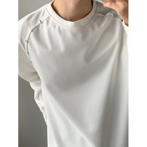 權一 韓版重磅墊肩長袖T恤金屬設計感圓領衛衣打底衫小衆男女潮