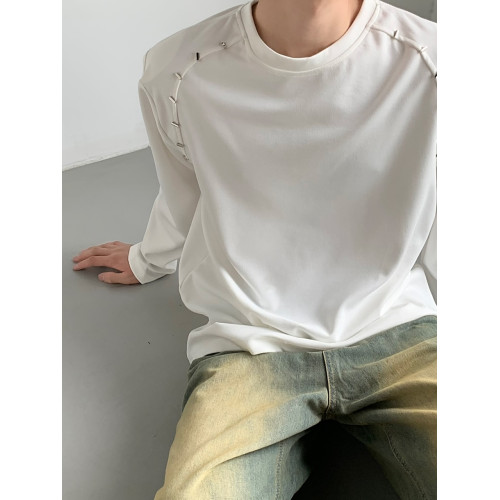 權一 韓版重磅墊肩長袖T恤金屬設計感圓領衛衣打底衫小衆男女潮