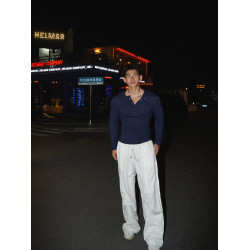 PAPASLILMONSTER早秋禁欲男友風T恤男 簡約修身純色針織長袖衫女