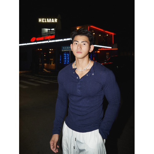 PAPASLILMONSTER早秋禁欲男友風T恤男 簡約修身純色針織長袖衫女