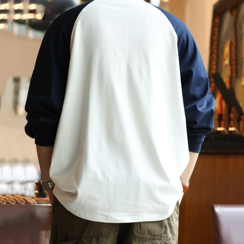 BGYO鹿起 重磅純棉300g日系撞色插肩長袖T恤男基礎版復古打底衫秋