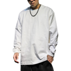 日系打底圓領白色t恤男ins潮流百搭純棉春夏國潮內搭寬鬆落肩長袖