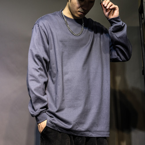 日系打底圓領白色t恤男ins潮流百搭純棉春夏國潮內搭寬鬆落肩長袖