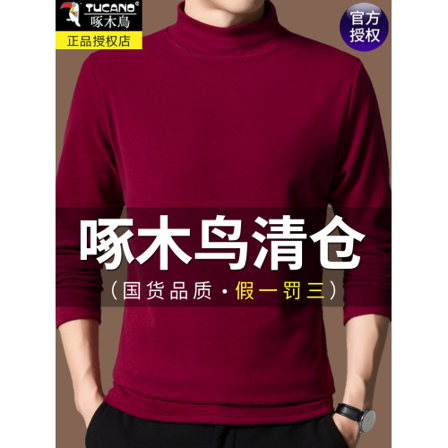 啄木鳥德絨長袖t恤男士雙面絨打底衫春秋半高領磨毛百搭秋裝上衣