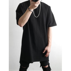 230克重磅純棉短袖t恤男夏季潮牌寬松中袖純色長款打底半袖側開叉