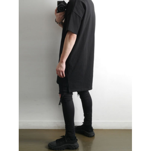 230克重磅純棉短袖t恤男夏季潮牌寬松中袖純色長款打底半袖側開叉