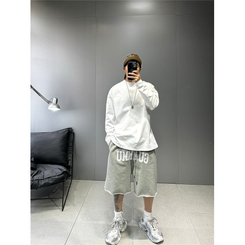 美式潮牌oversize寬松純色長袖T恤男青年百搭擴版體恤純棉白色t恤